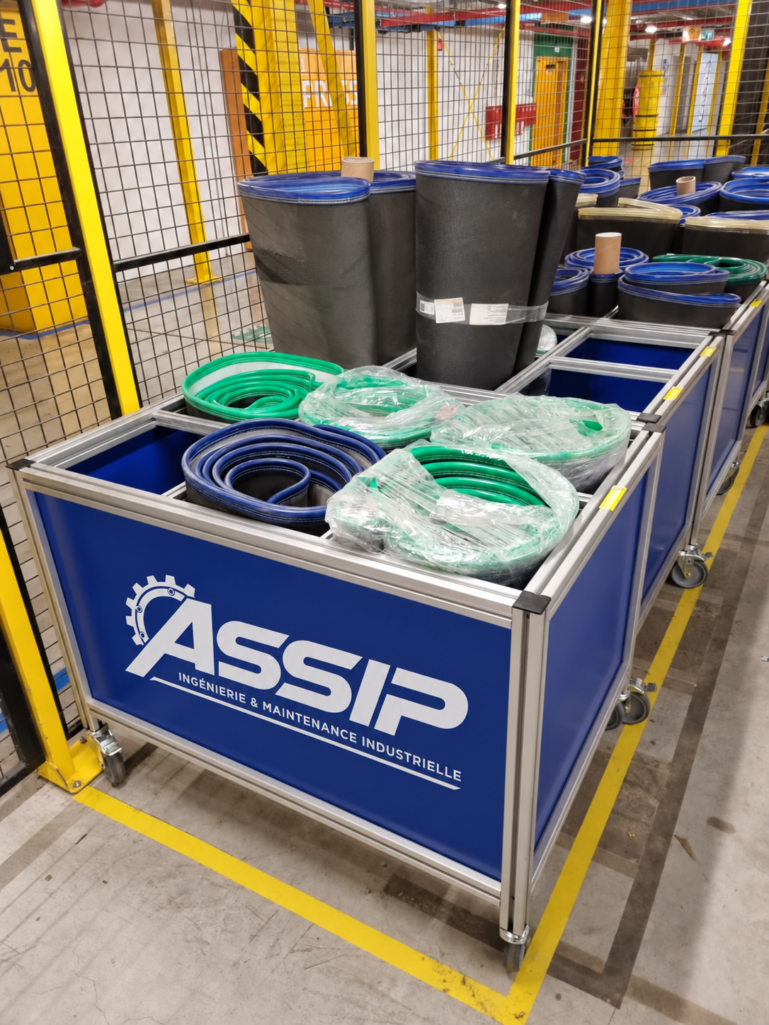 Chariot compartimenté ASSIP en profilés aluminium pour stockage atelier